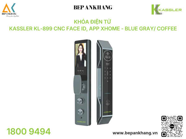 Khóa điện tử Kassler KL-899 CNC Face ID, App Xhome - Blue Gray/ Coffee